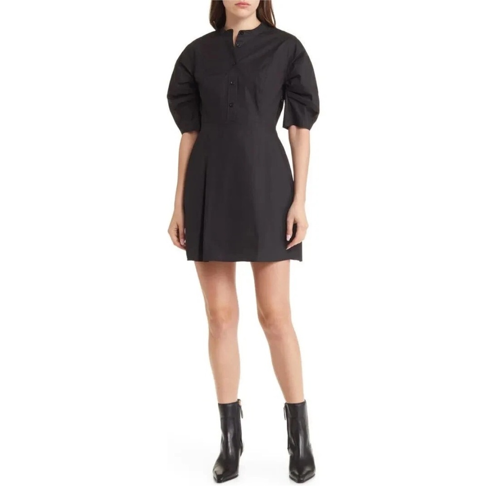 Frame Denim Noir A Line Black Mini Dress with Puff Sleeves, XS